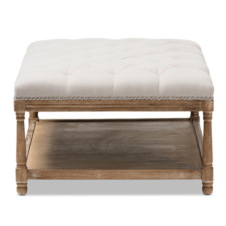 Baxton Studio Carlotta Oak Beige Linen Rectangular Coffee Table Ottoman 139-7608